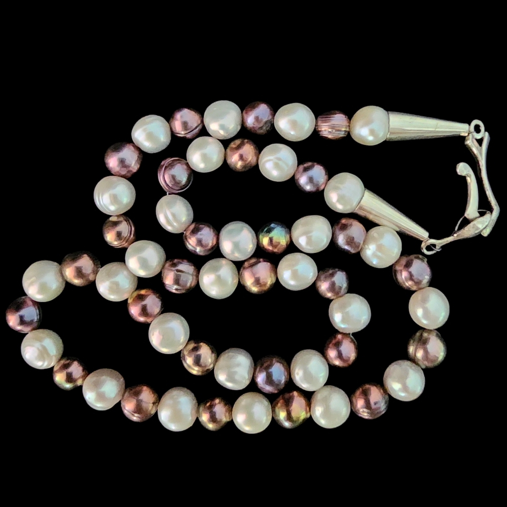Pearl necklace genuine pearls 925 sterling silver clasp multicolor P158 -Q5